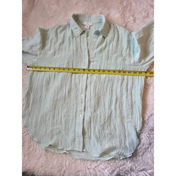 House Of Harlow 1960 Crinkle Button Down Shirt Pale Pastel Green Size M - Picture 5 of 7
